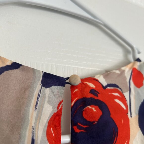 Anthropologie | Isabella Sinclair Red and Navy Floral Silk Dress - Picture 6 of 8